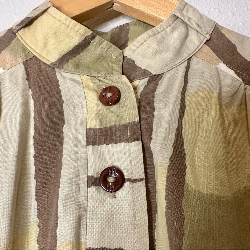 Vintage 60s MCM Geometric Watercolor Print Ultrasoft Poplin Artist Tunic Blouse - Picture 10 of 10